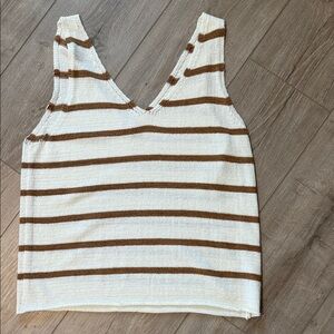 Pink Lily Cream Ribbed Crop Tank Top